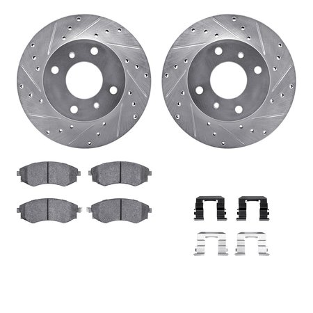 DYNAMIC FRICTION CO 7512-67028, Rotors-Drilled and Slotted-Silver w/ 5000 Advanced Brake Pads incl. Hardware, Zinc Coat 7512-67028